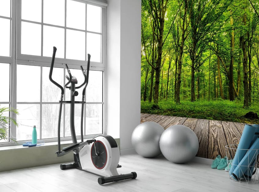 Home Gym with Peel and Stick Wallpaper